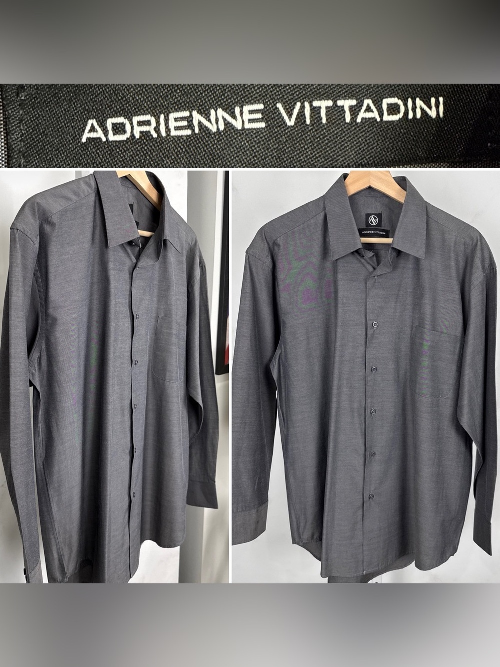 Adrienne Vittadini Men's Gray Button Up Dress Shirt Size S 16, 32/33